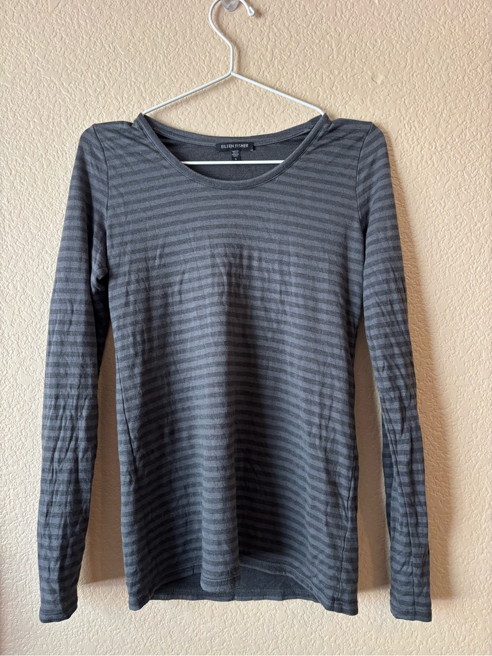 Eileen Fisher Charcoal and Heather Gray Striped Long Sleeve Top